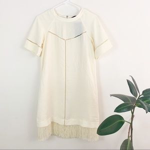 NWT Zara | cream mini cutout fringe dress XS